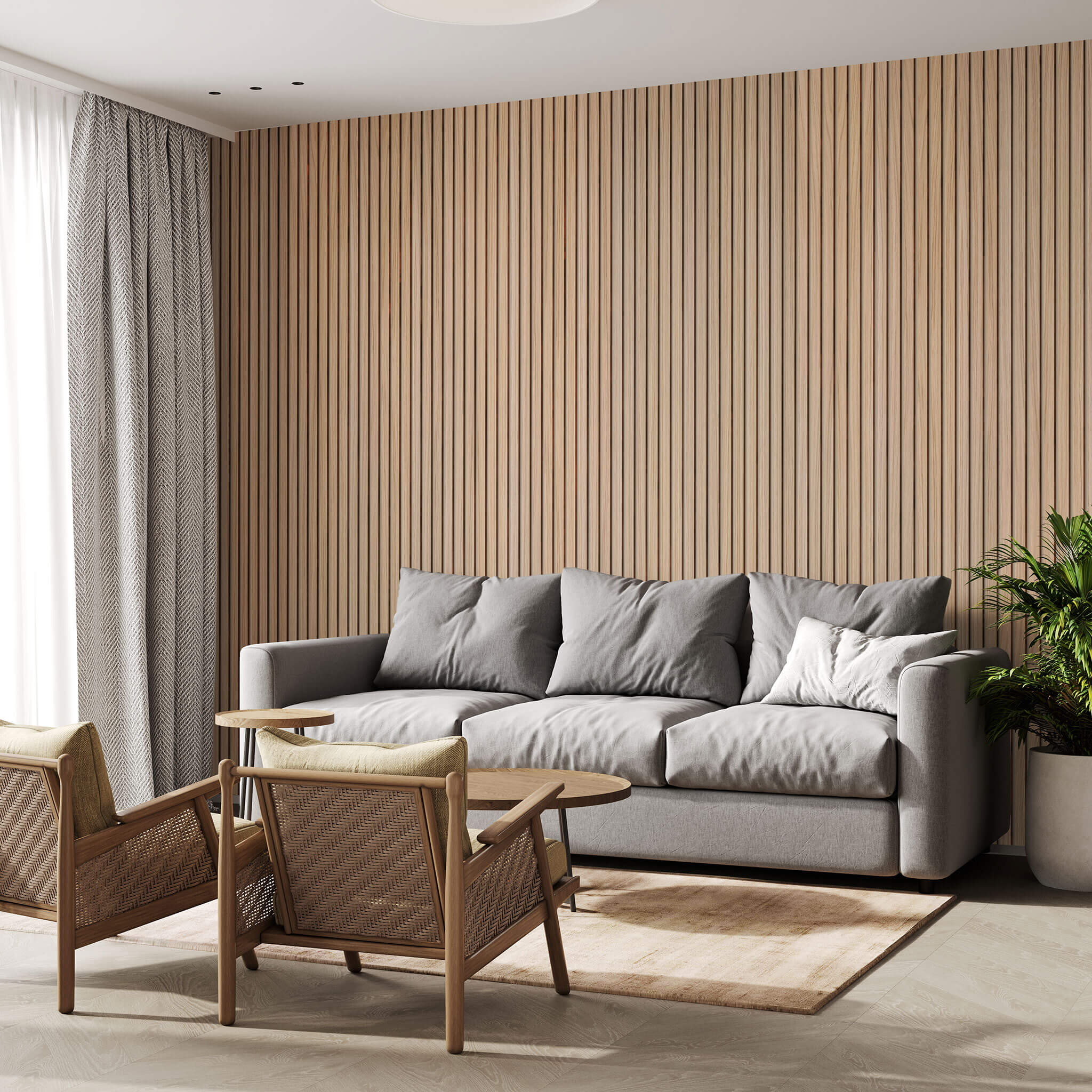 Panneau acoustique Walleu 240 x 60 cm | Chêne Naturel - Noyau Noir - Feutre Beige