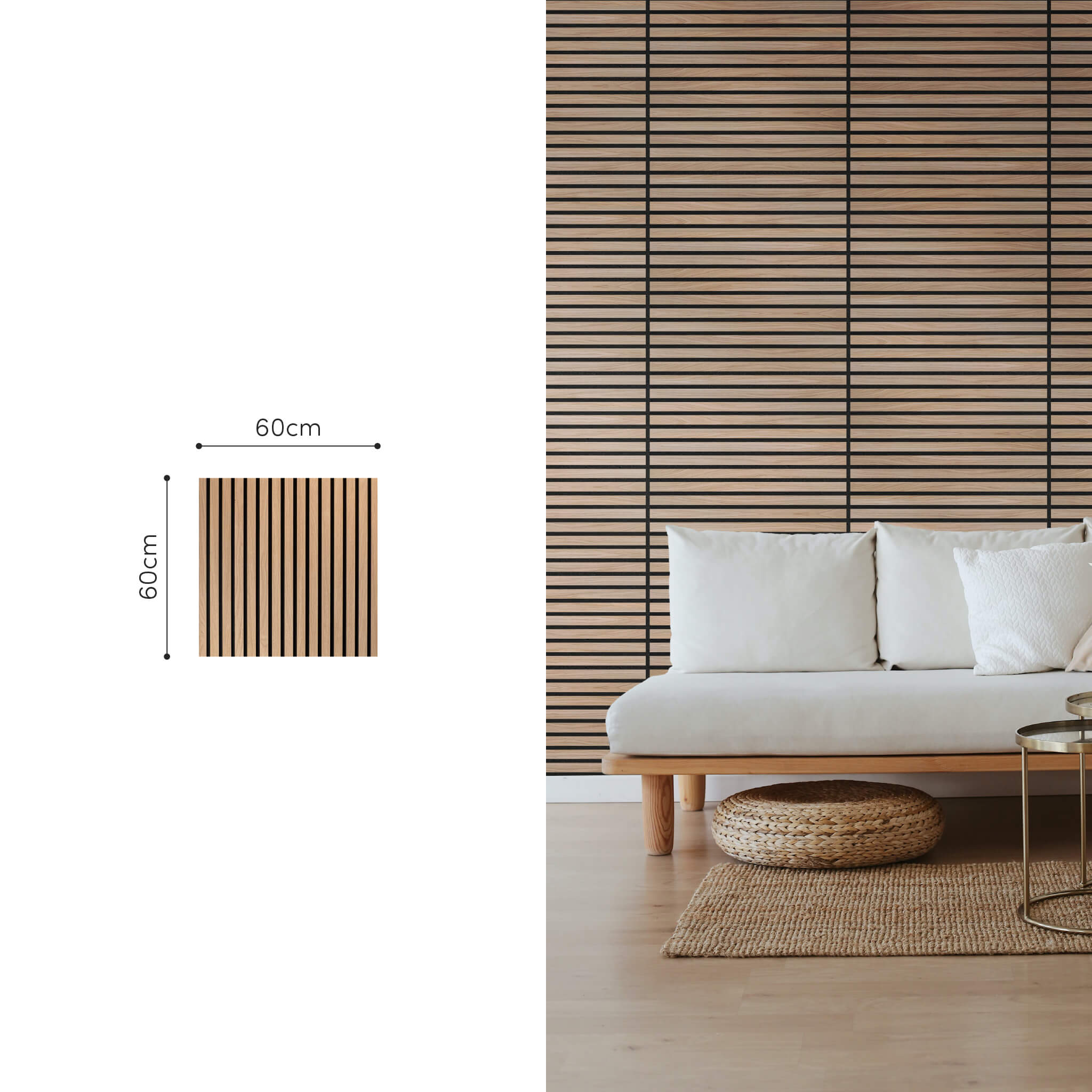 Panneau acoustique Walleu 60 x 60 cm | Chêne Naturel - Noyau Noir - Feutre Noir