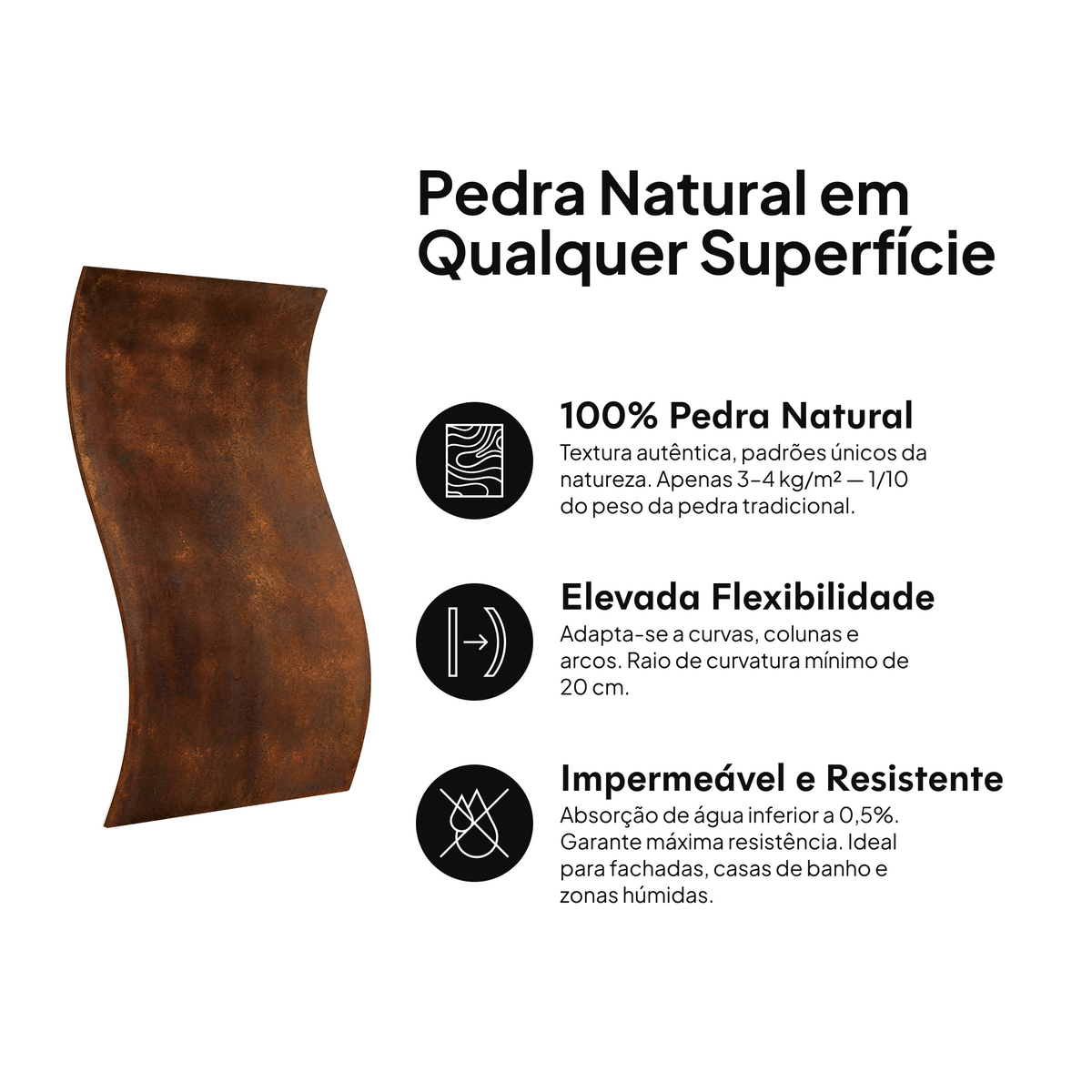 Pedra natural em qualquer superfície: 100% pedra natural, elevada flexibilidade, impermeável e resistente #lang:pt