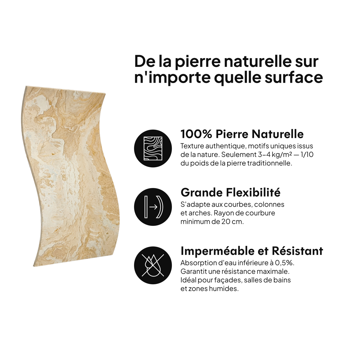 Pierre naturelle sur toute surface : 100 % pierre naturelle, grande flexibilité, imperméable et résistante #lang:fr