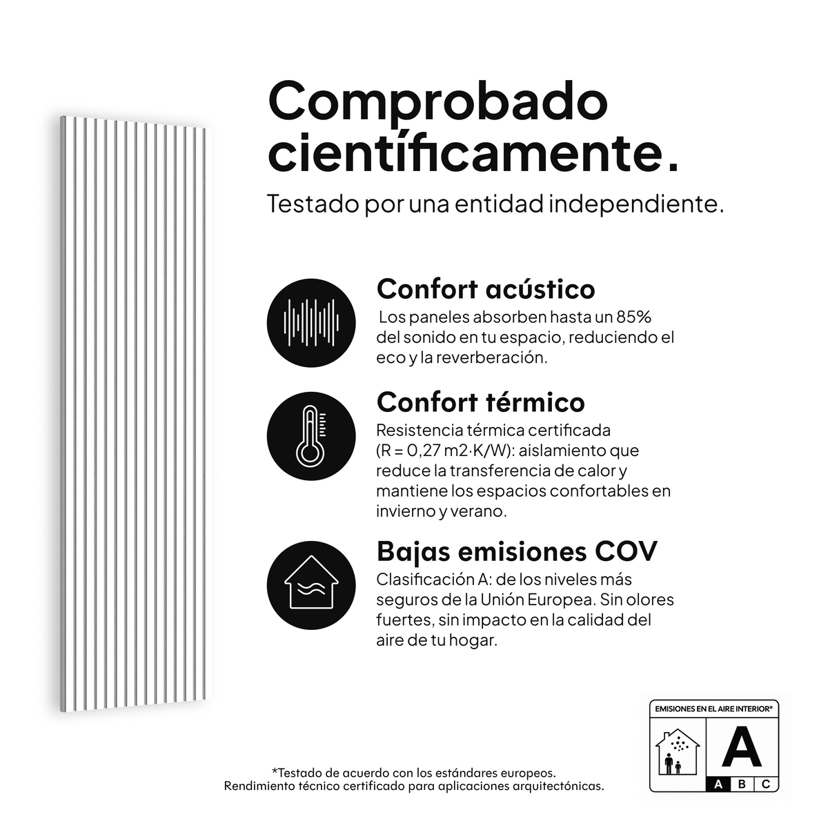 Panel acústico Blanco — comprobado científicamente: confort acústico, confort térmico y bajas emisiones COV #lang:es