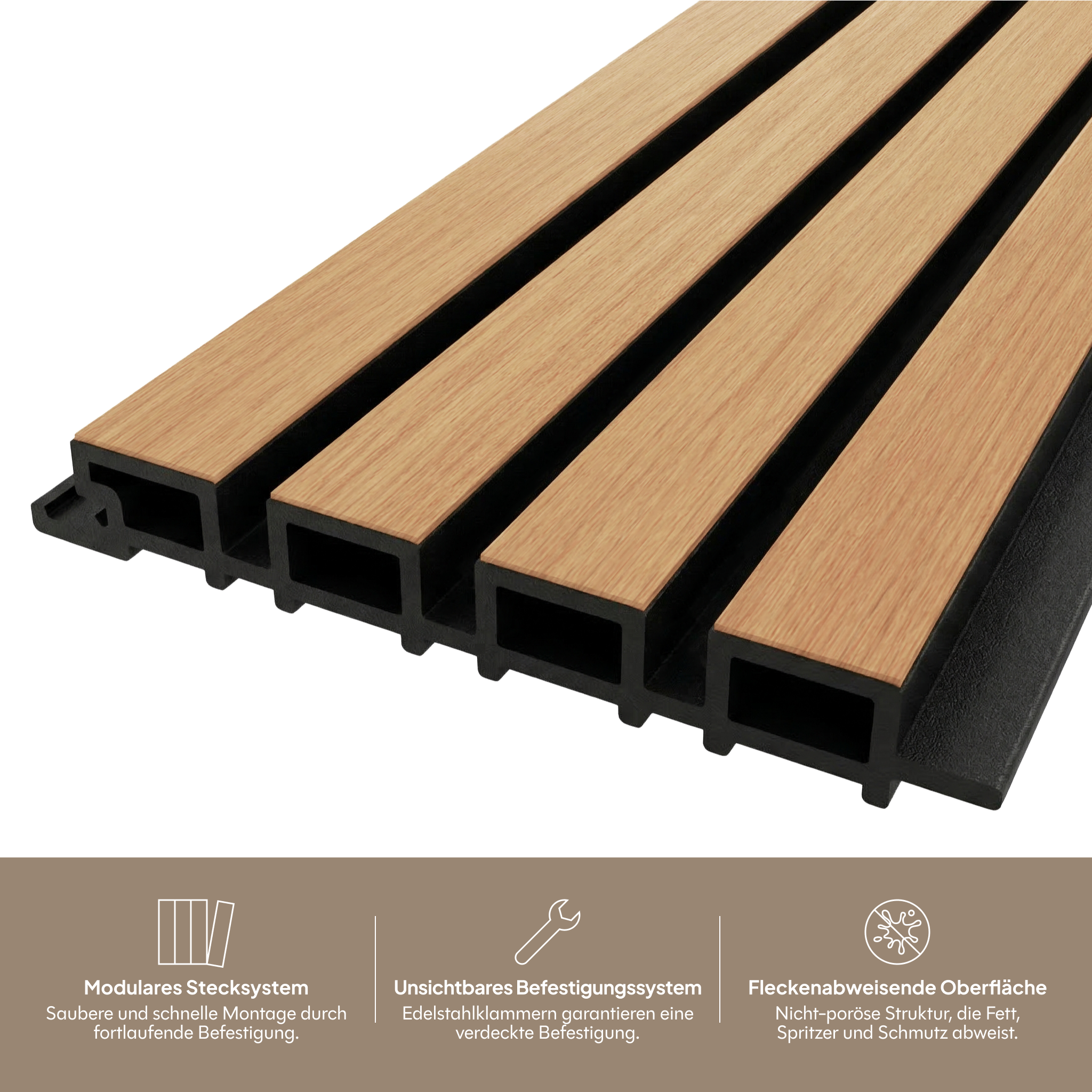 Modulares Stecksystem, unsichtbare Befestigung und fleckenabweisende Oberfläche #lang:de