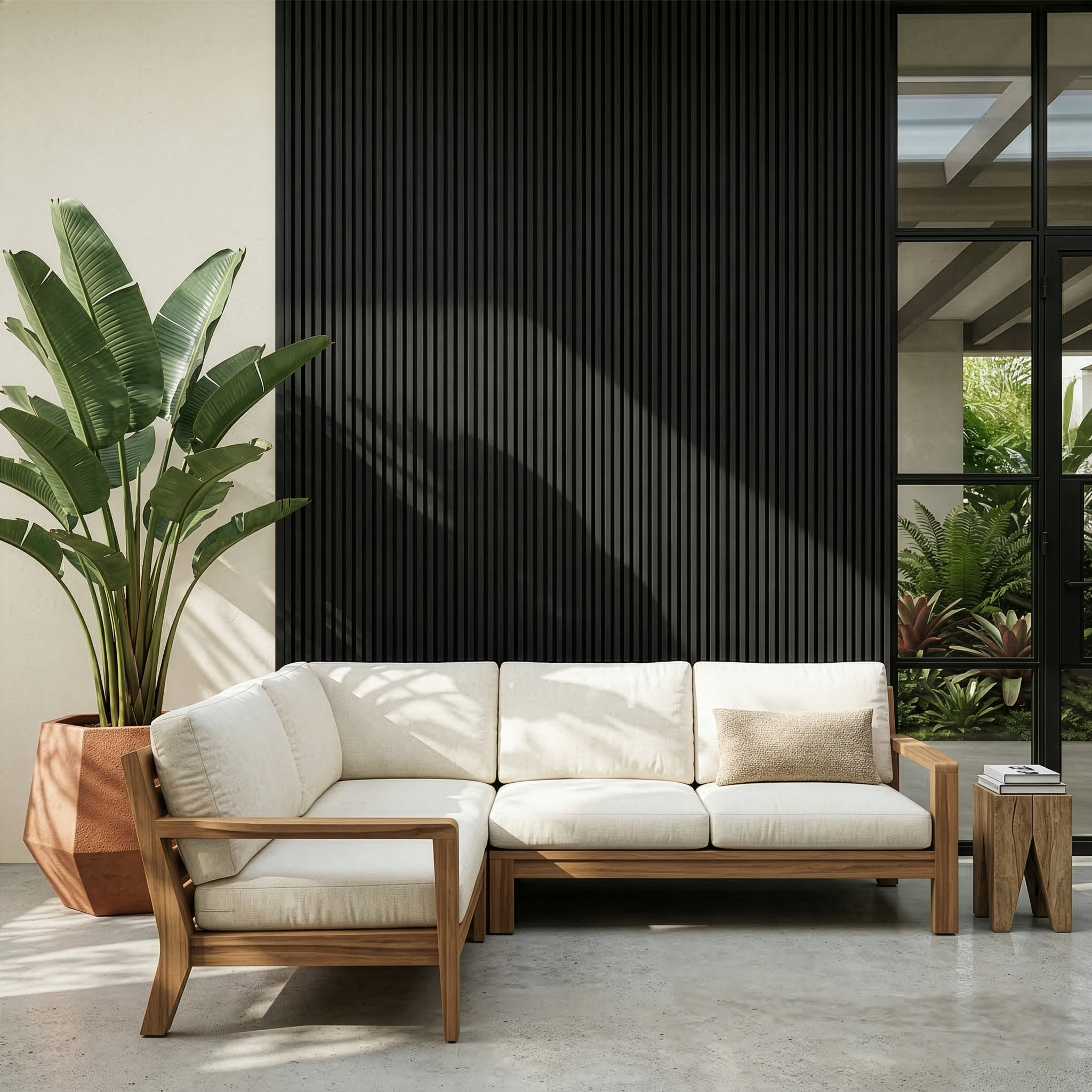 Parede de terraço revestida com painéis WPC Grafite
