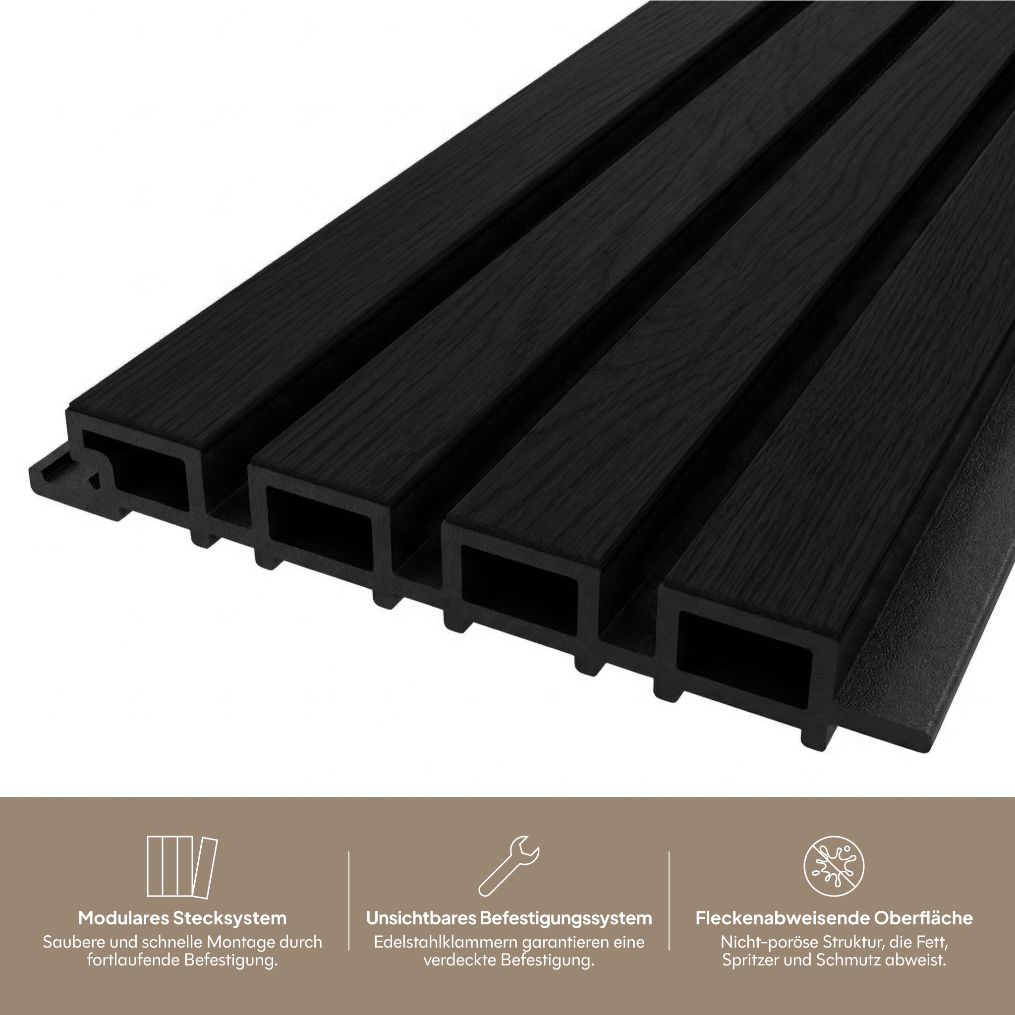 Modulares Stecksystem, unsichtbare Befestigung und fleckenabweisende Oberfläche #lang:de