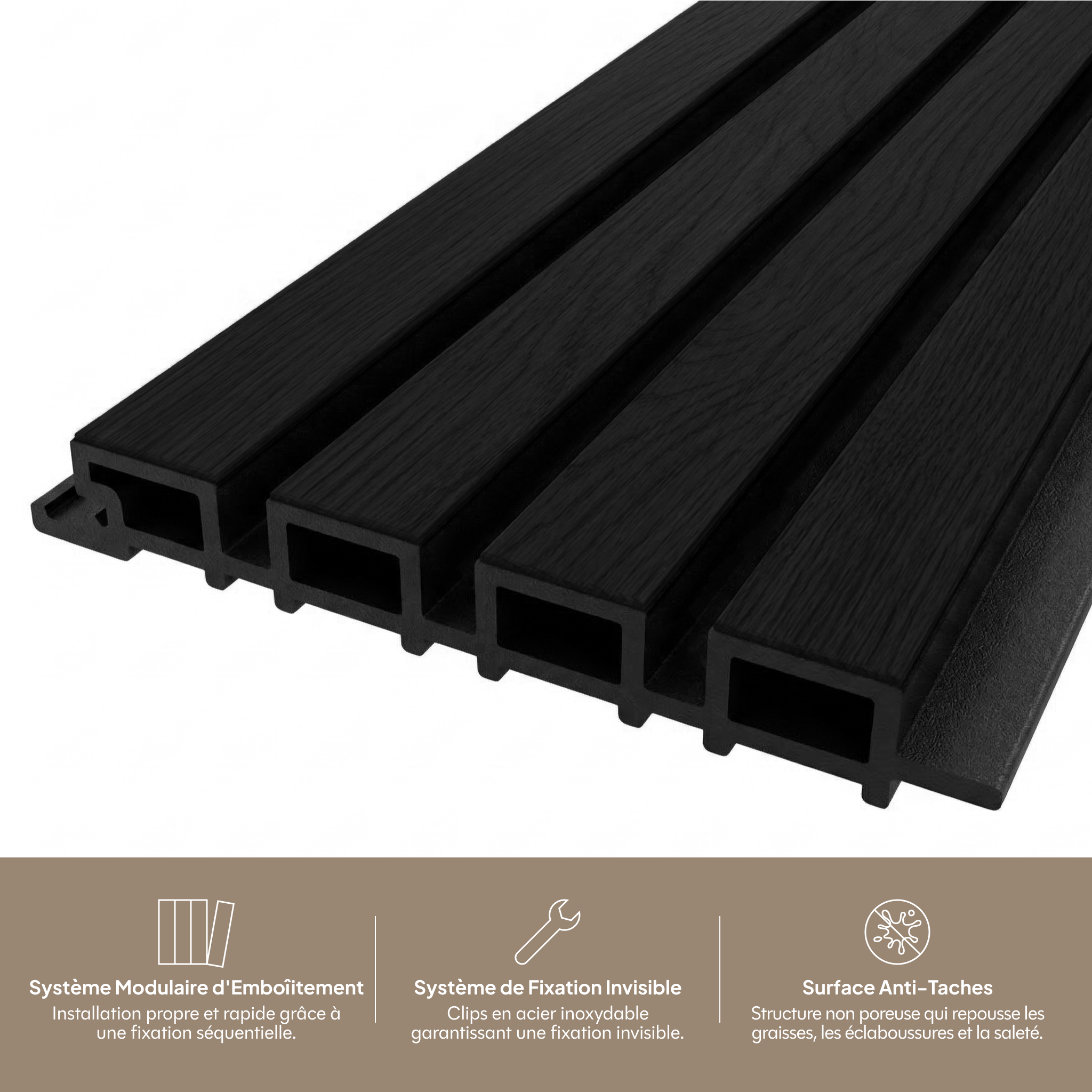 Système modulaire d'emboîtement, fixation invisible et surface anti-taches #lang:fr