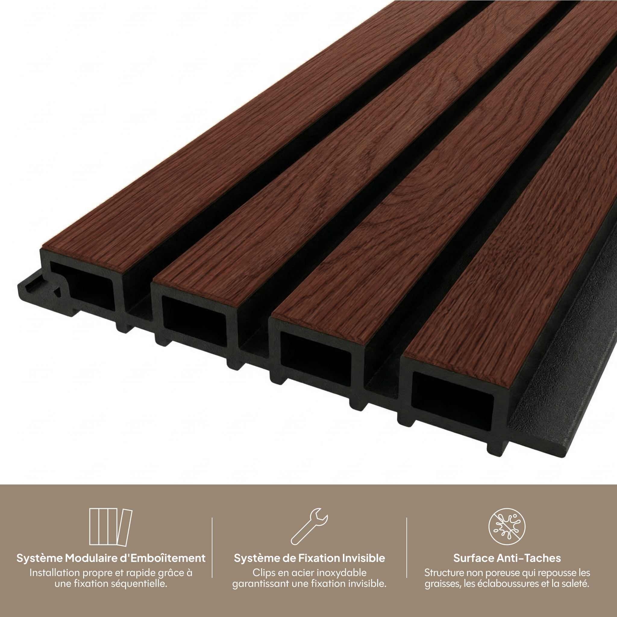 Système modulaire d'emboîtement, fixation invisible et surface anti-taches #lang:fr