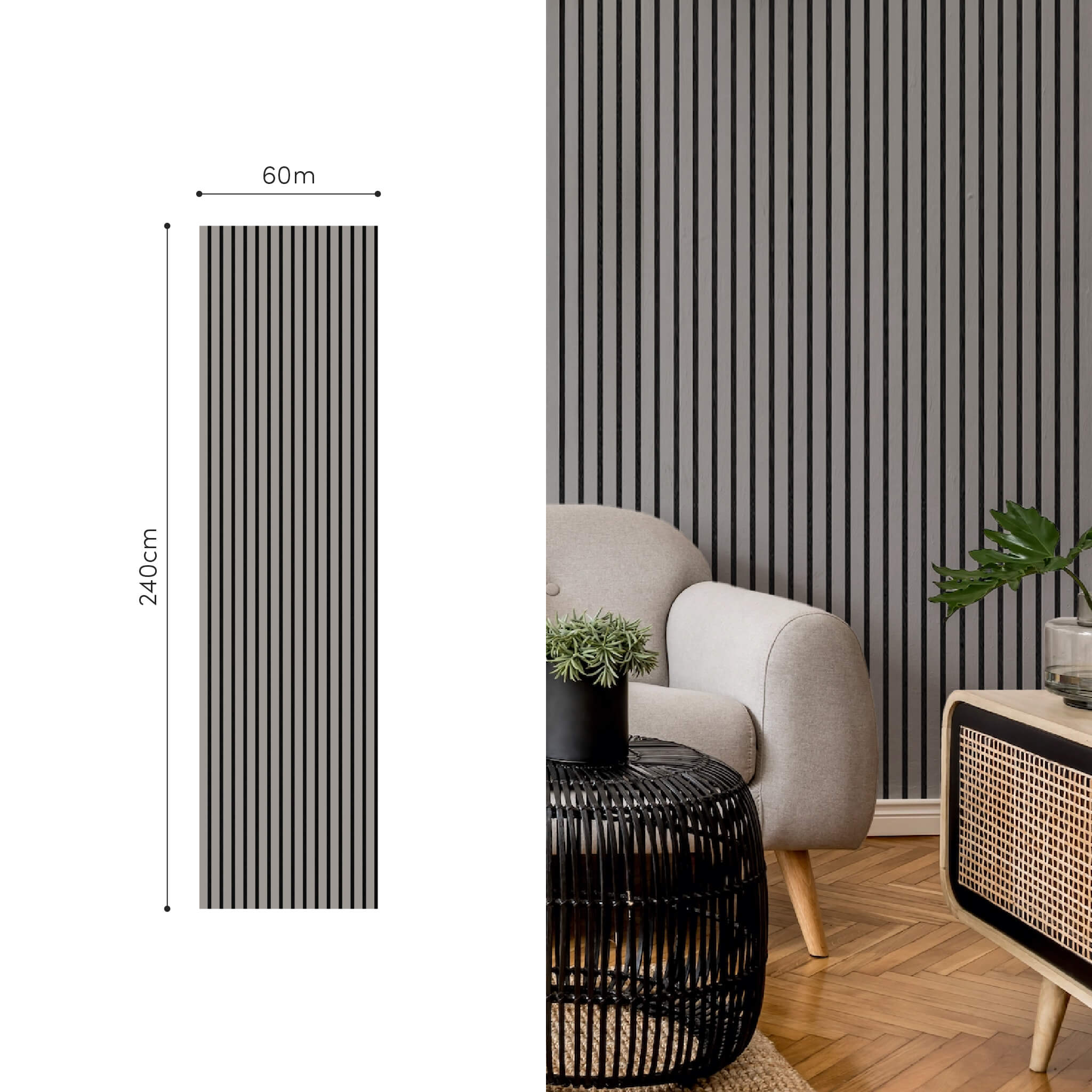 Panneau acoustique Walleu 240 x 60 cm | Cendré