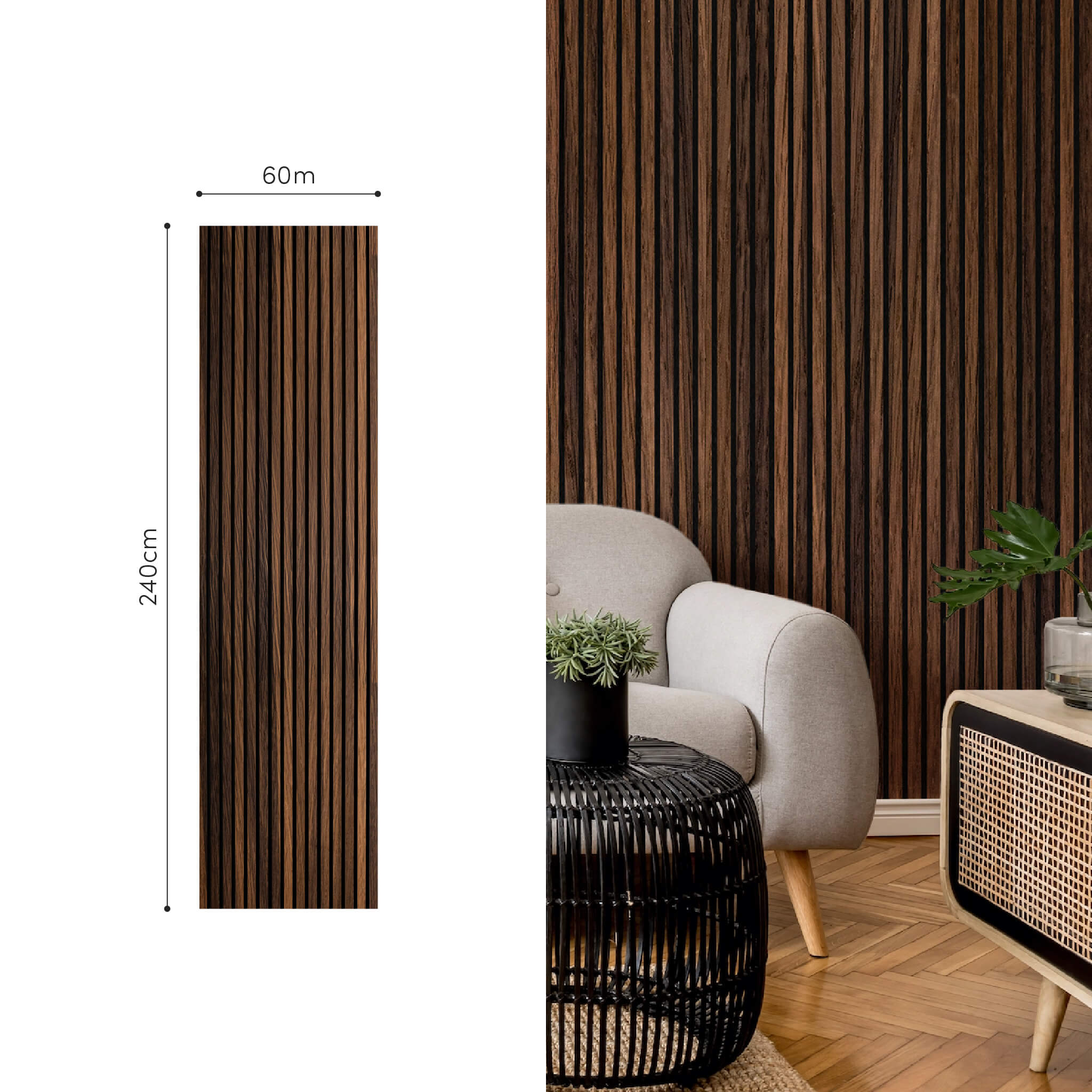 Panneau acoustique Walleu 240 x 60 cm | Chêne Fumé