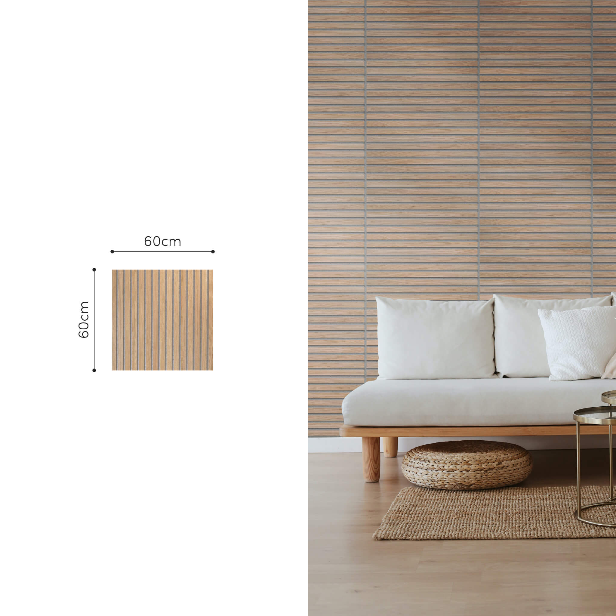 Panneau acoustique Walleu 60 x 60 cm | Feutre Gris Chêne Naturel
