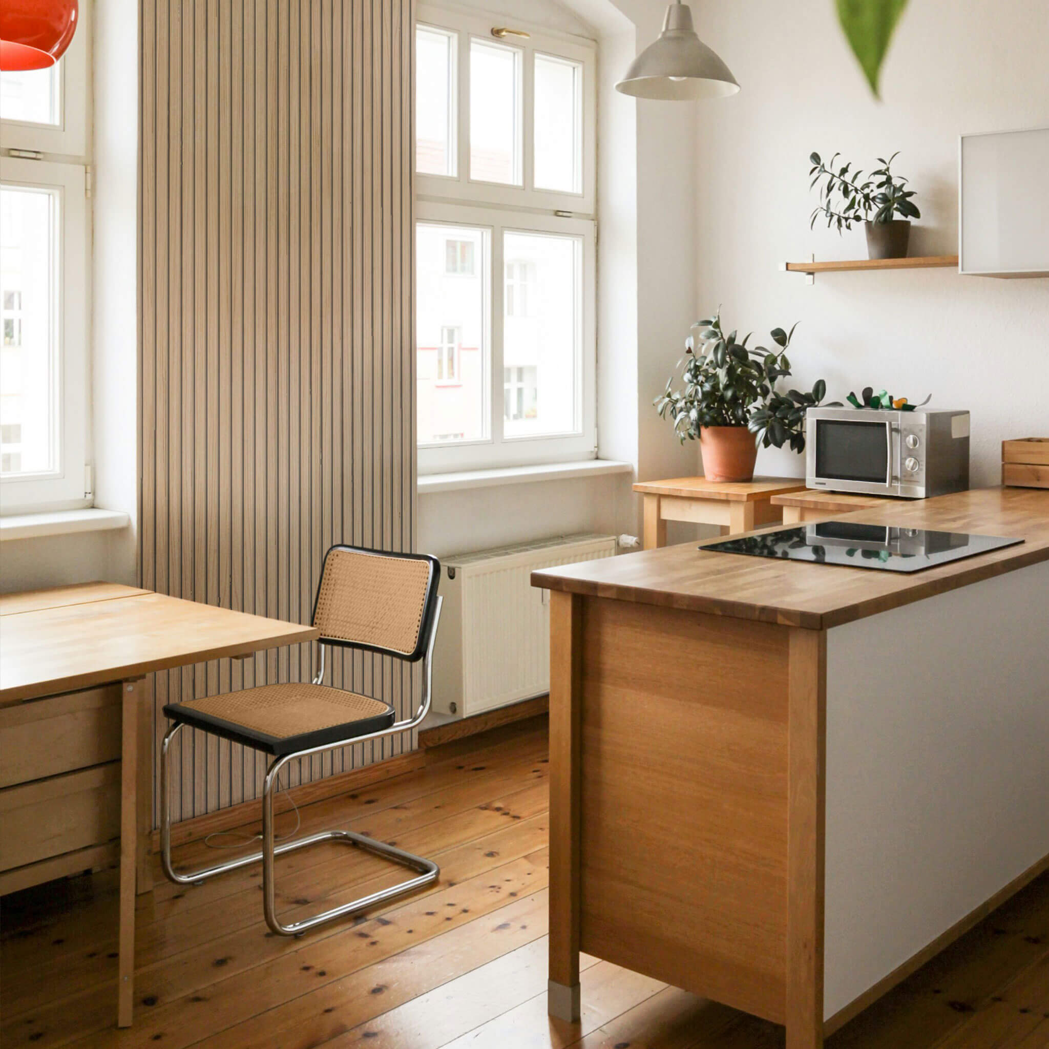 Panneau acoustique Walleu 240 x 60 cm | Chêne Naturel - Noyau Noir - Feutre Beige 