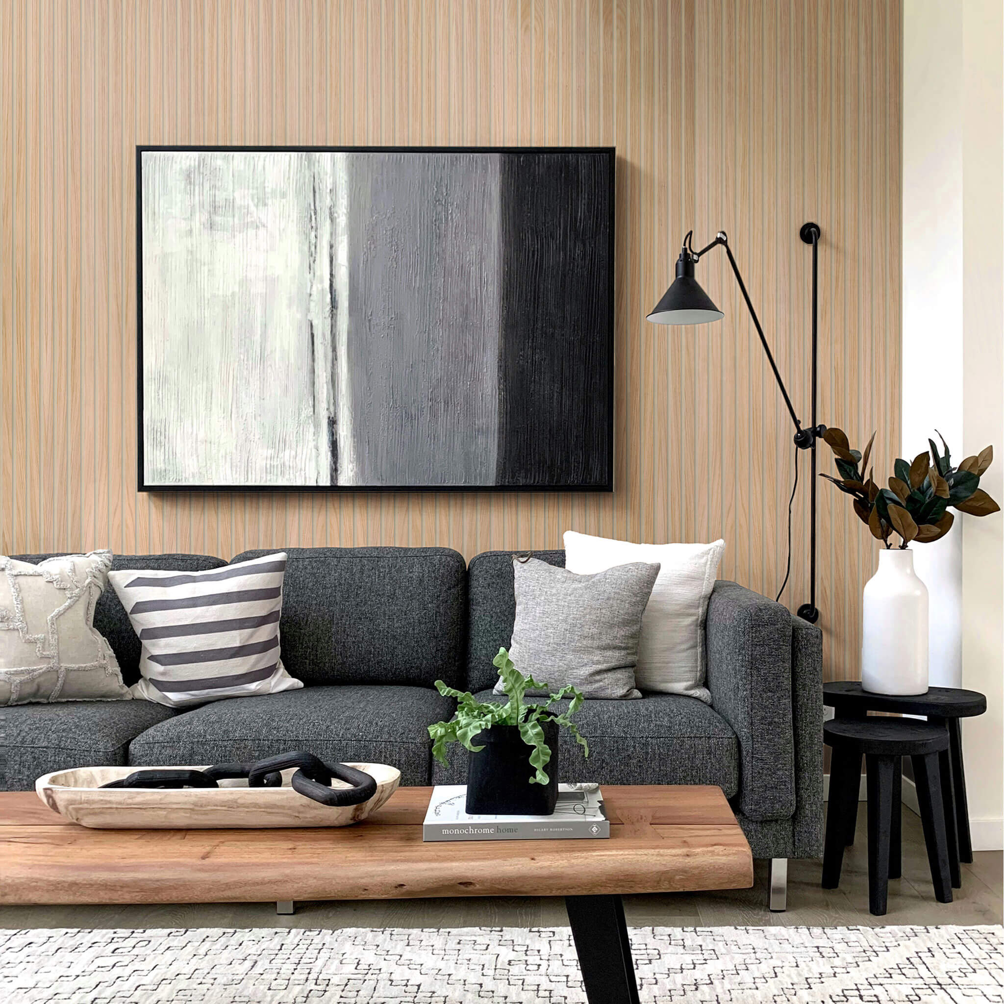 Panneau acoustique Walleu 240 x 60 cm | Chêne Naturel - Noyau Noir - Feutre Beige 