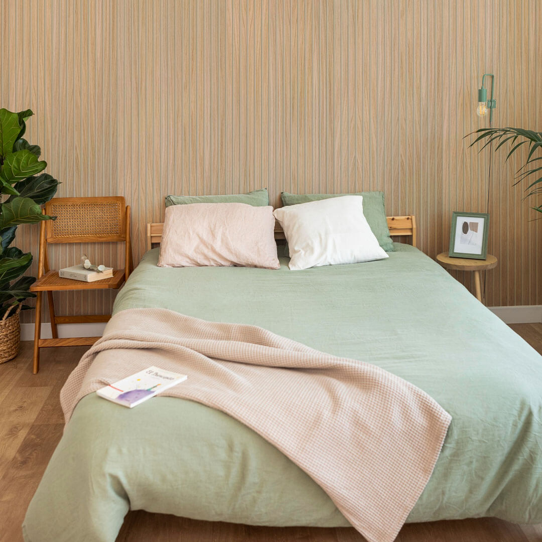 Panneau acoustique Walleu 240 x 60 cm | Chêne Naturel - Noyau Noir - Feutre Beige 