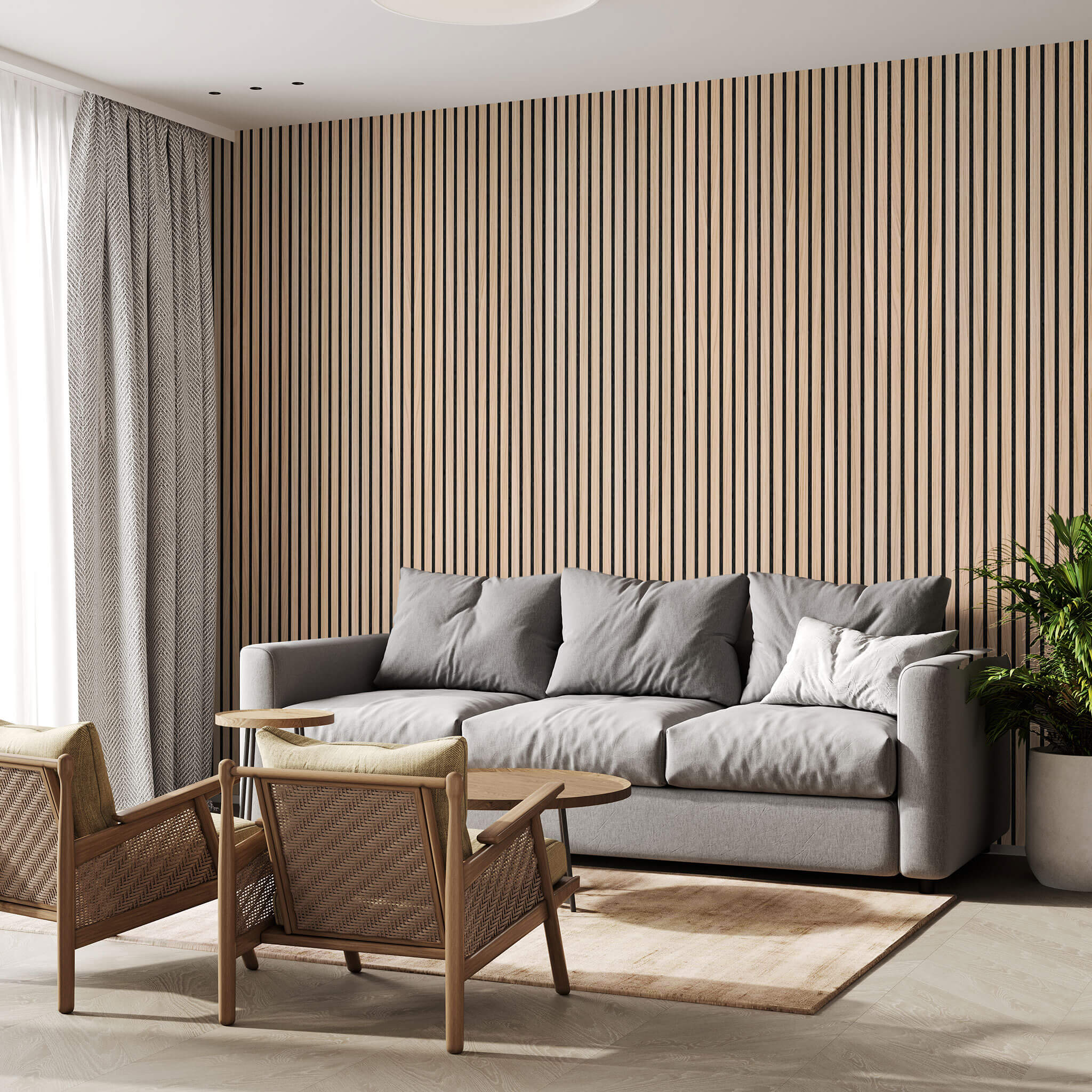 Panneau acoustique Walleu 240 x 60 cm | Chêne Naturel - Noyau Noir - Feutre Noir