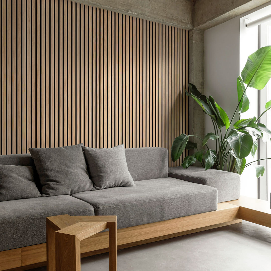 Panneau acoustique Walleu 240 x 60 cm | Chêne Naturel - Noyau Noir - Feutre Noir