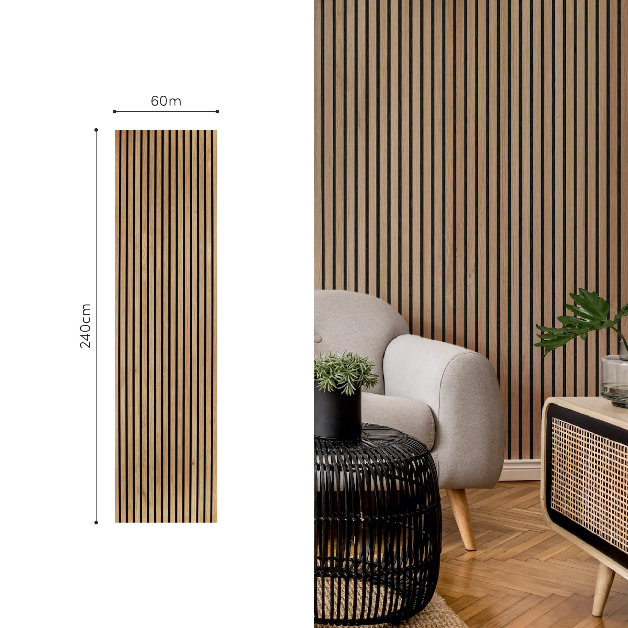 Panneau acoustique Walleu 240 x 60 cm | Chêne Rustique