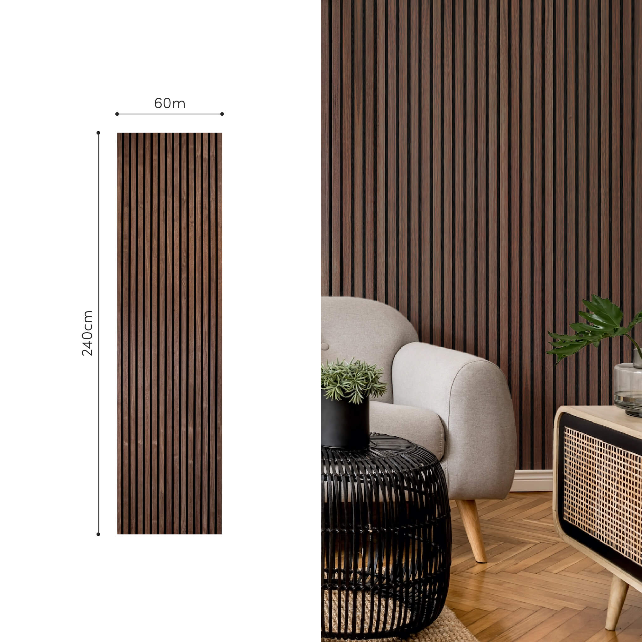 Panneau acoustique Walleu 240 x 60 cm | Noyer