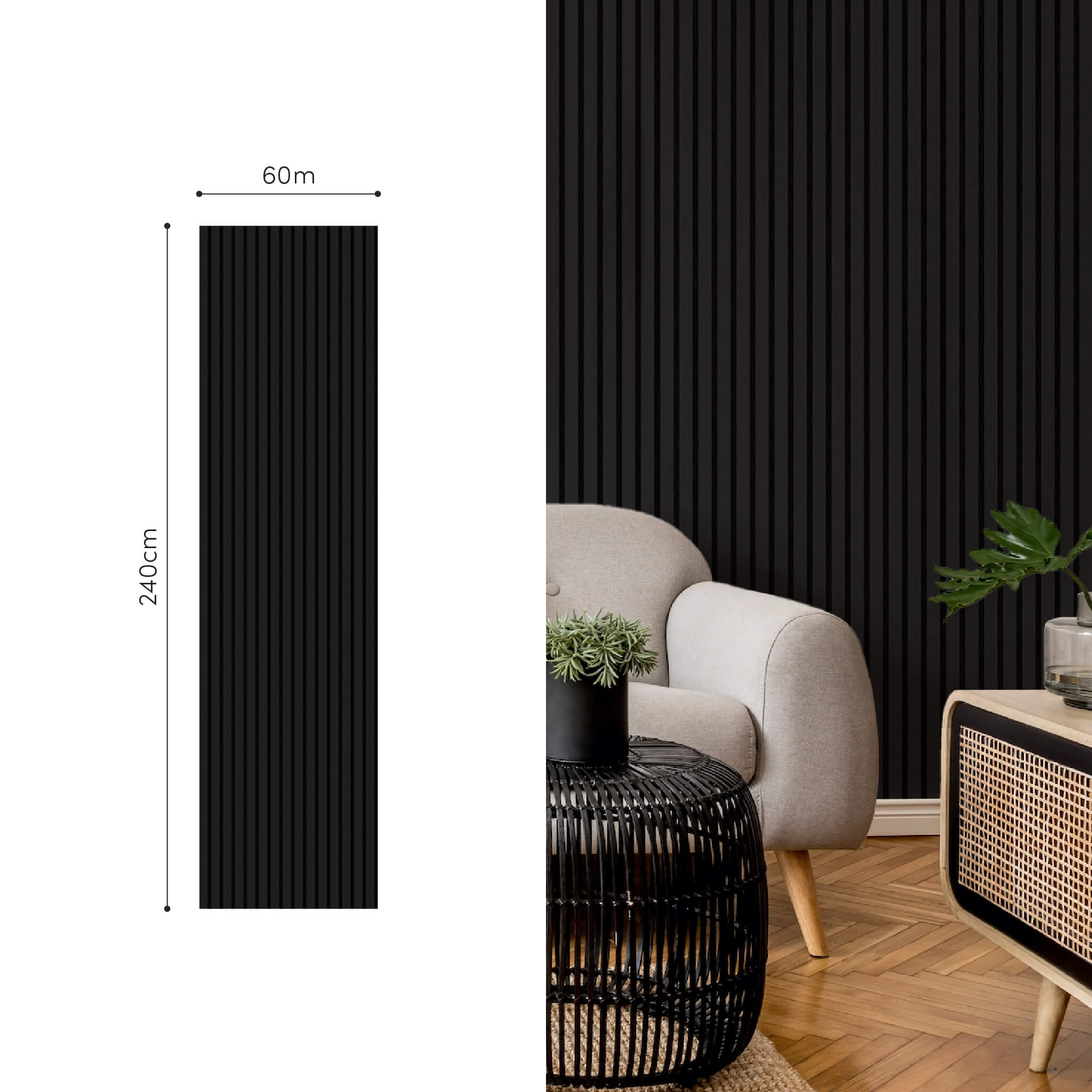 Panneau acoustique Walleu 240 x 60 cm | Noir