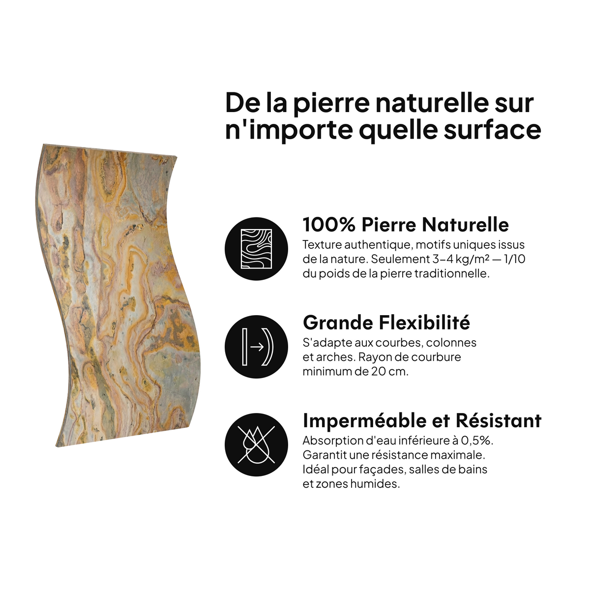 Pierre naturelle sur toute surface : 100 % pierre naturelle, grande flexibilité, imperméable et résistante #lang:fr
