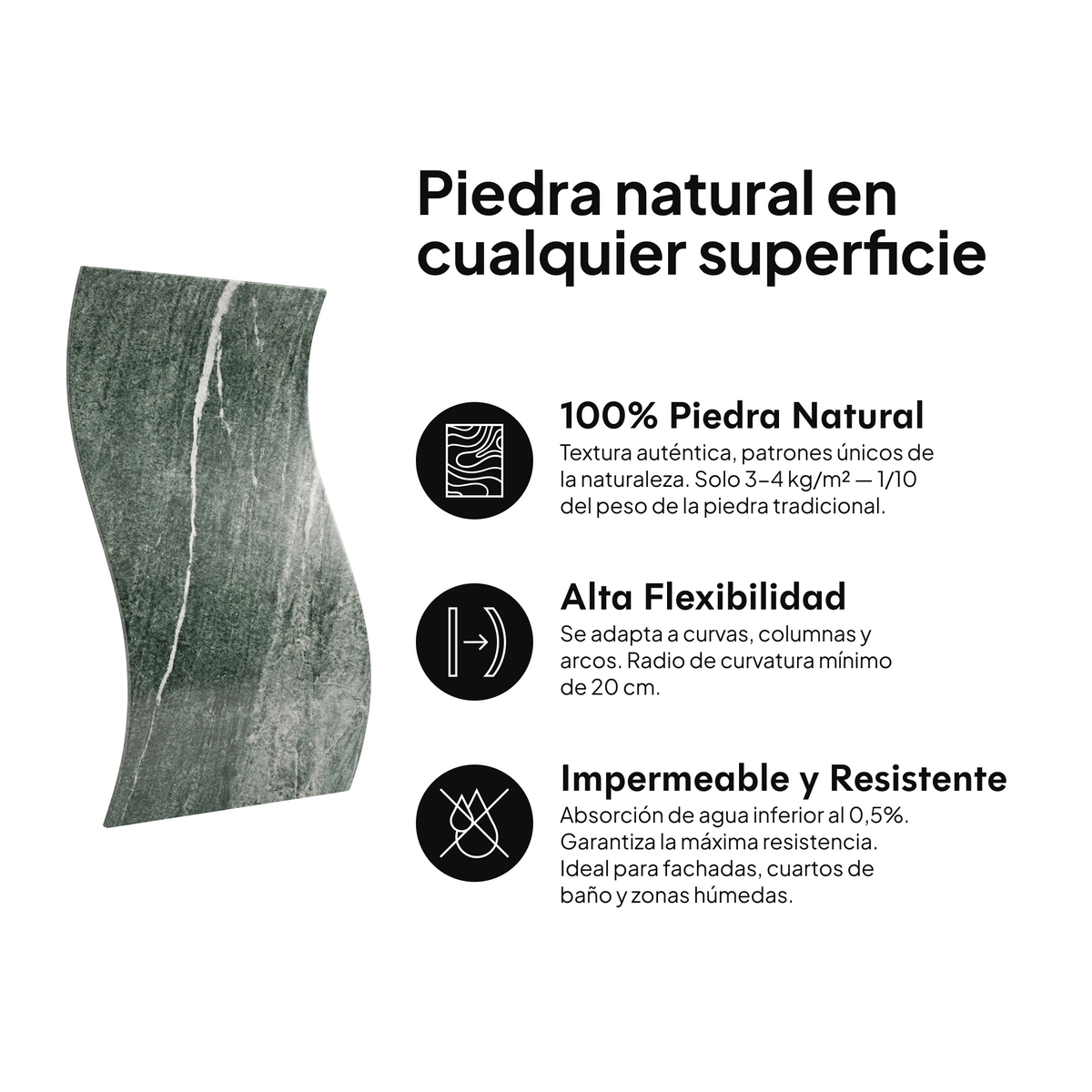 Piedra natural en cualquier superficie: 100% piedra natural, alta flexibilidad, impermeable y resistente #lang:es